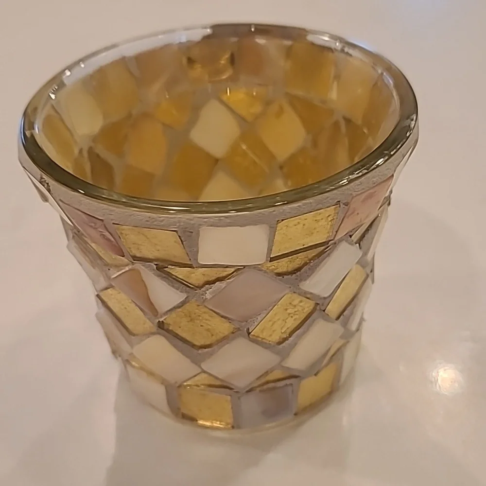 Mosaic Cream Gold Candle Holder